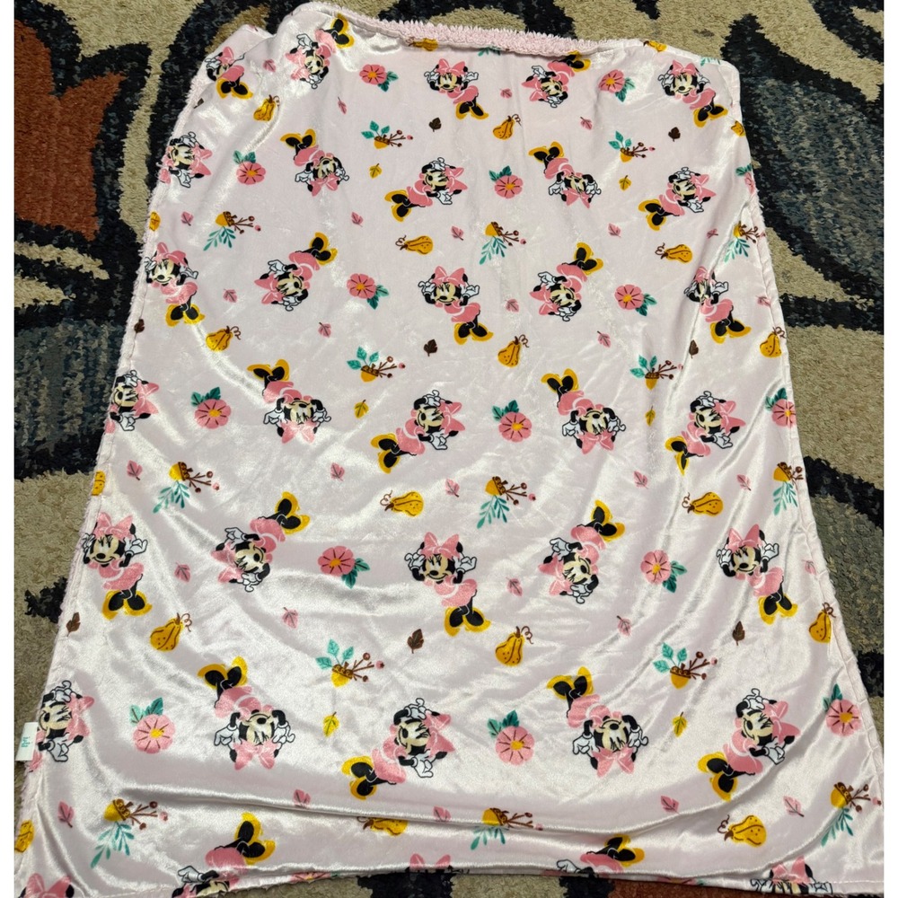 Disney Baby Minnie Mouse Pink Sherpa Fleece Velvet Baby Blanket Floral Autumn